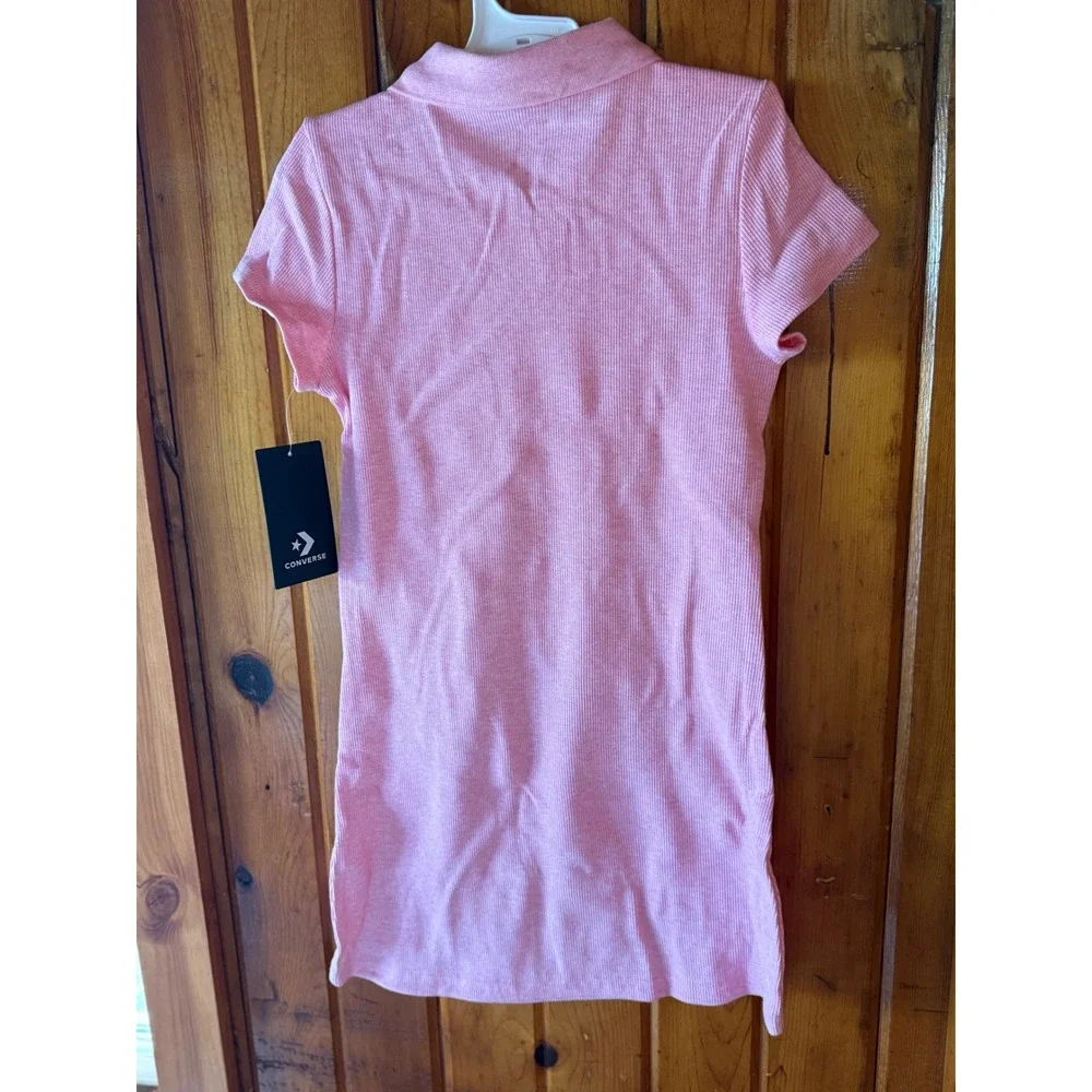 Converse Girls Pink Ribbed Polo‎ Dress Short Sleeve All Star Logo Size 7 NWT